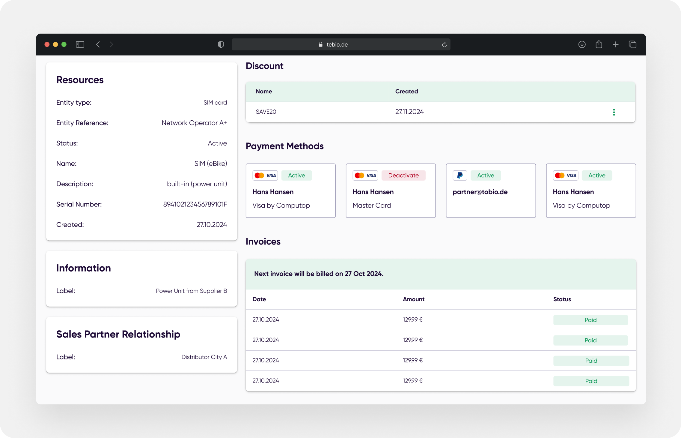 tebio Software - tebio Customer Detail View