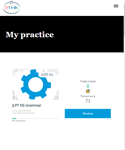 JPDrills Software - Clear daily practice goals with feedback on your long-term mastery goals