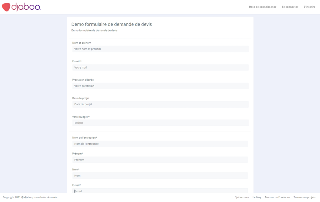 Djaboo CRM creates forms, fill in forms for customers
