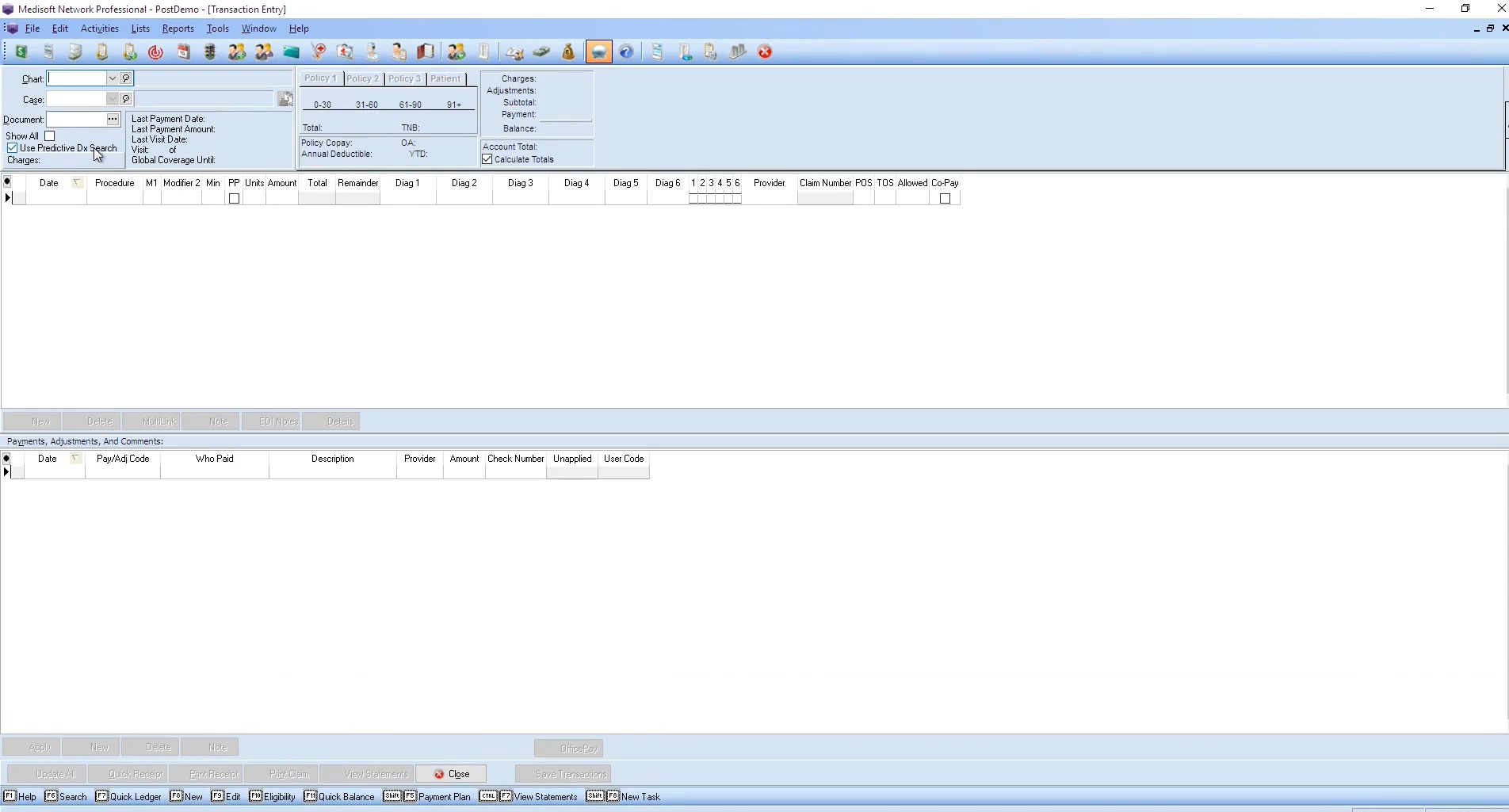 Medisoft screenshot: Medisoft transactions