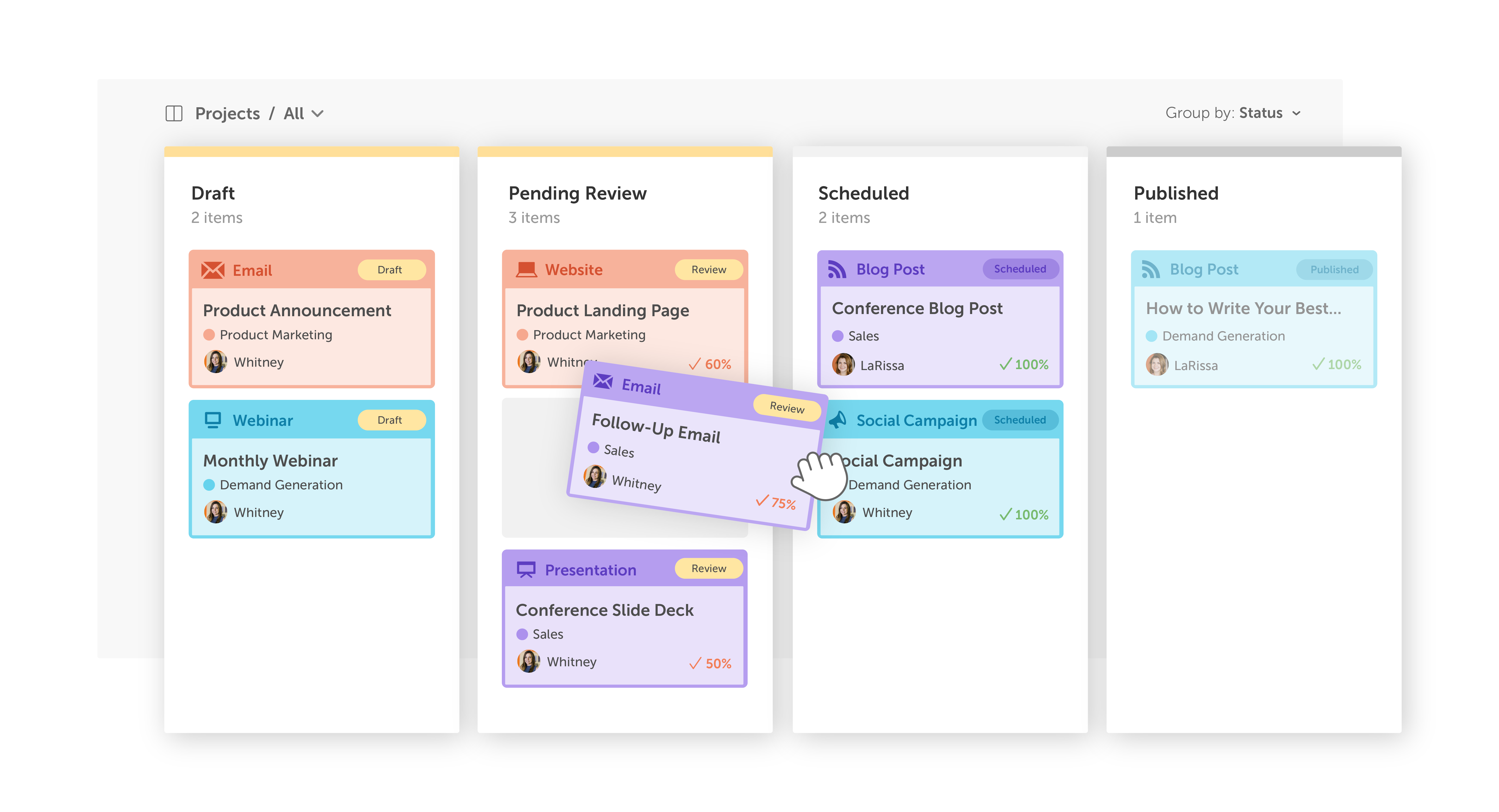 CoSchedule Marketing Suite Software - Triage & prioritize projects with Kanban Boards. Idea Board is a customizable Kanban Board to field requests, earn stakeholder buy-in before execution, and save ideas without distracting your current work schedule.