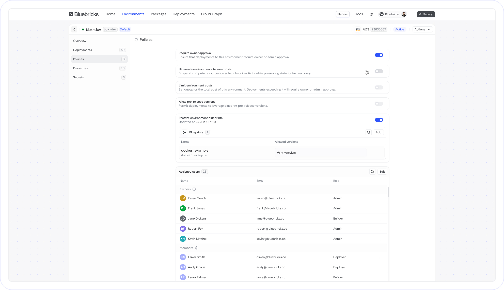 Engagebot.works screenshot: Engagebot.works control deployment permissions, cost limits, and more