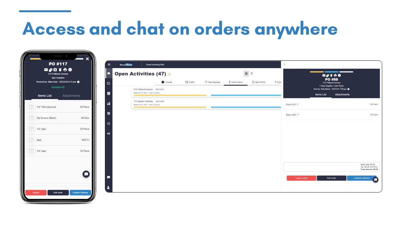Access and chat on orders anywhere