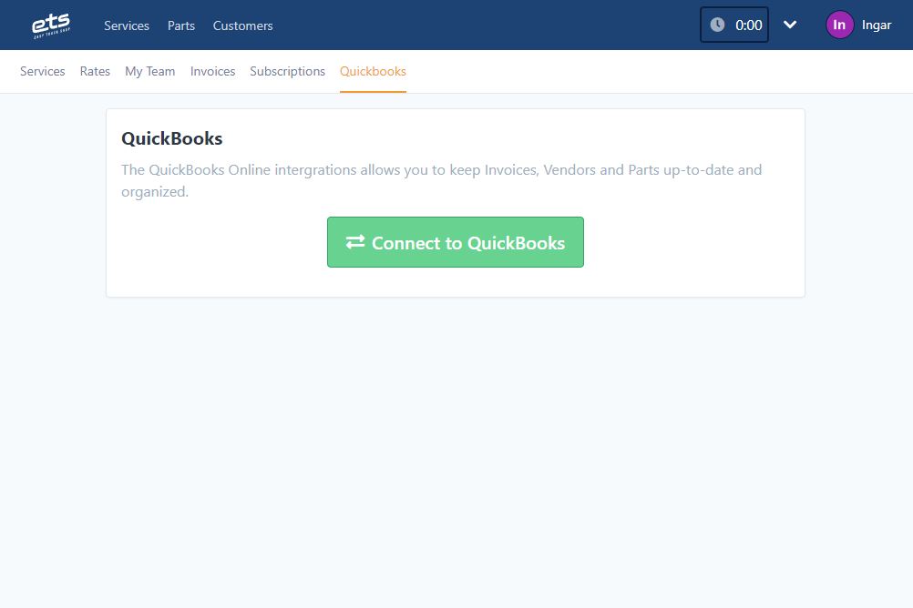 Easy Truck Shop screenshot: Quickbooks integration