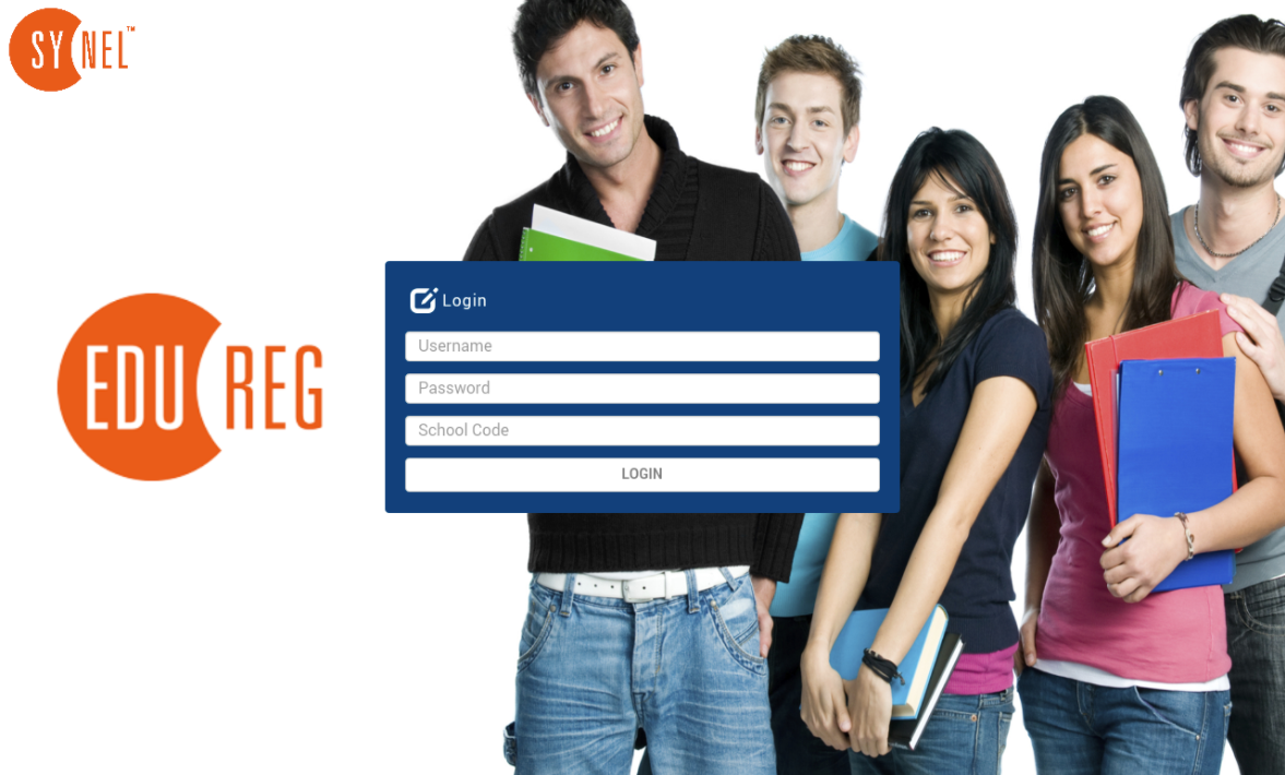 Edureg screenshot: Login to the EdReg portal with a username, password, and school code