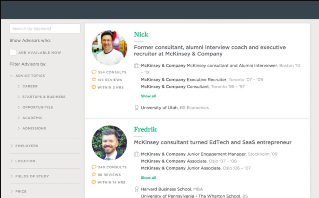 Firsthand advisor profiles