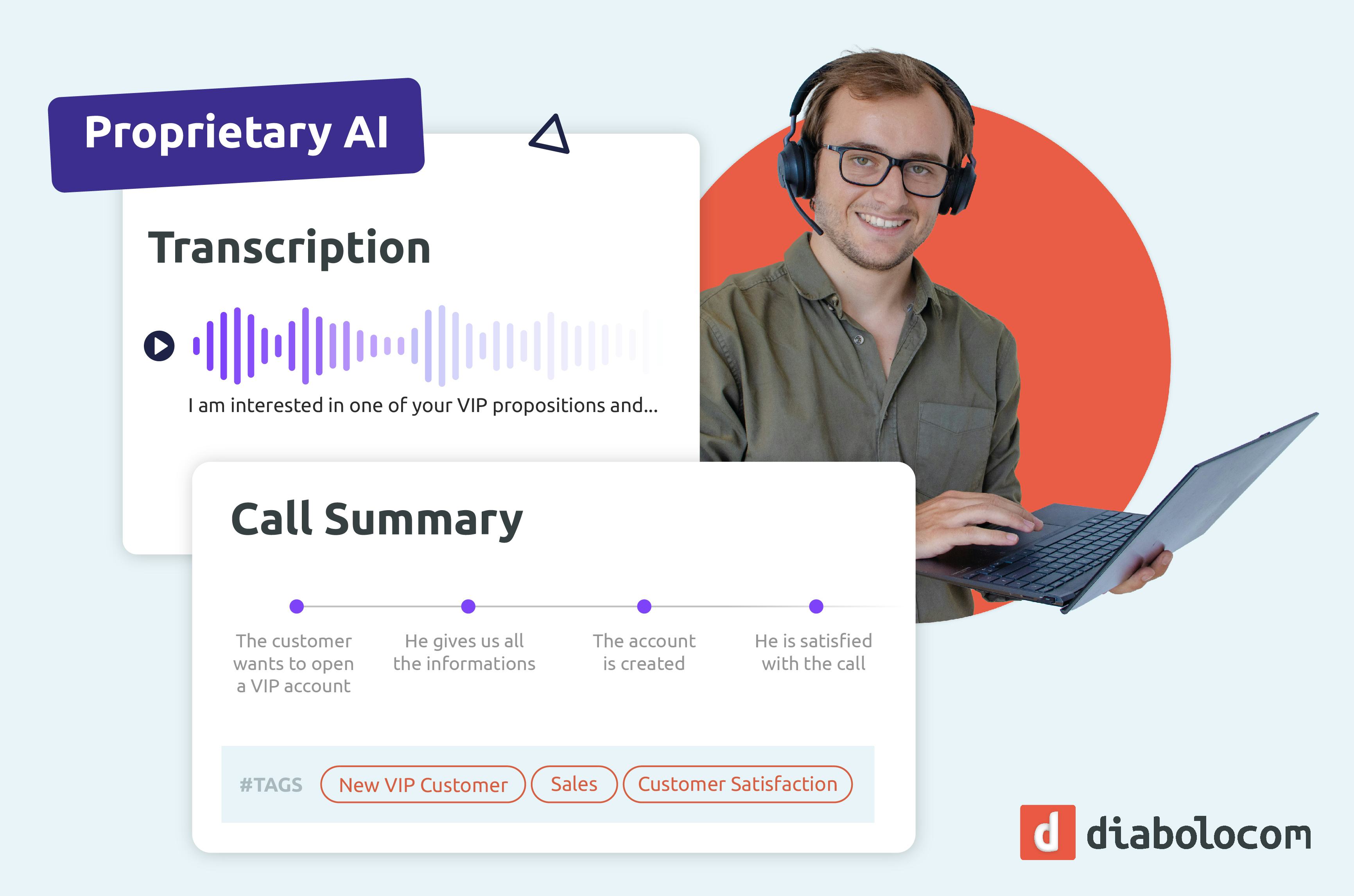 Diabolocom Software - Diabolocom's proprietary AI features are accessible either via API integration or directly within our Contact Center as a Service (CCaaS) platform.