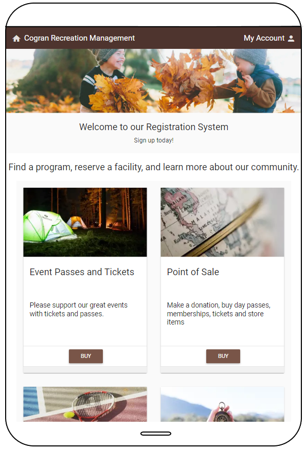 Cogran screenshot: Cogran's mobile-first website makes finding the right program and reservation option simple. Put easy shopping for passes, tickets, and swag into the hands of your customers. Add in easy membership purchase, plus all of the other bells and whistles.