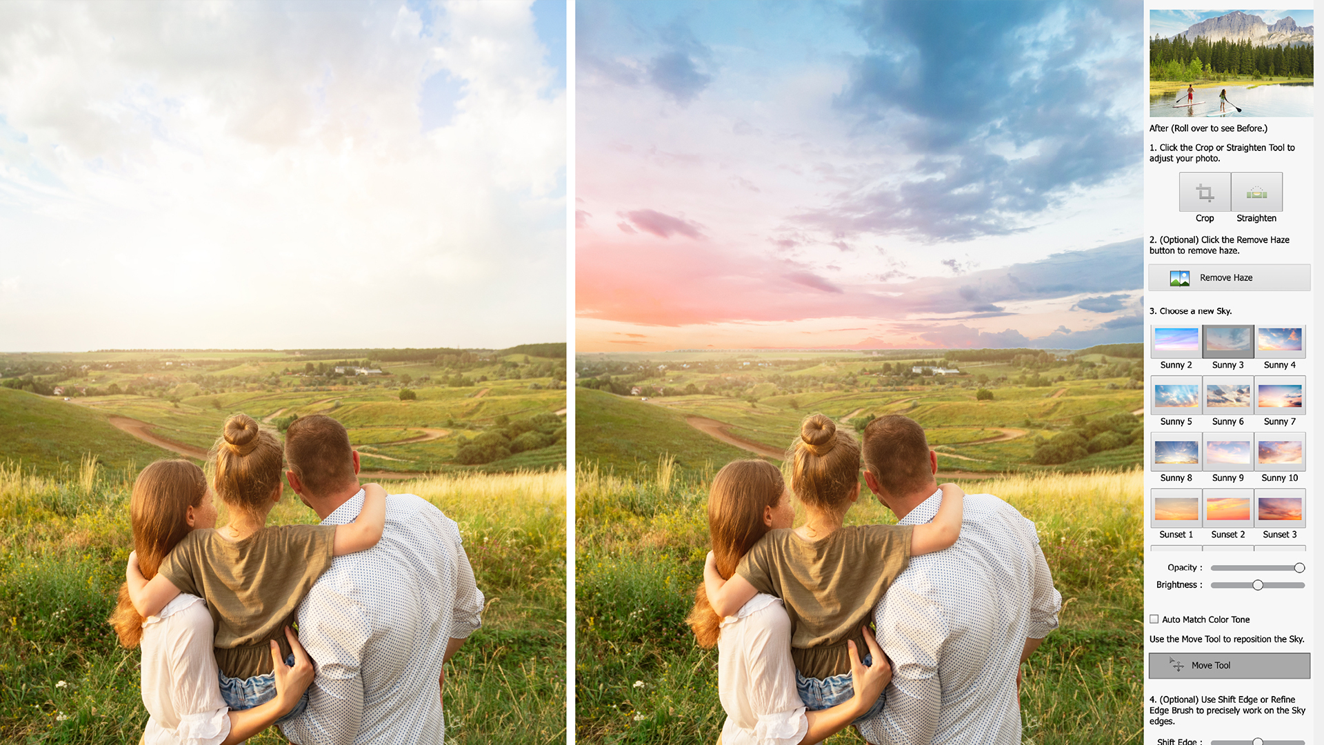 Easily replace skies, remove haze and erase unwanted objects to create epic outdoor scenes.
