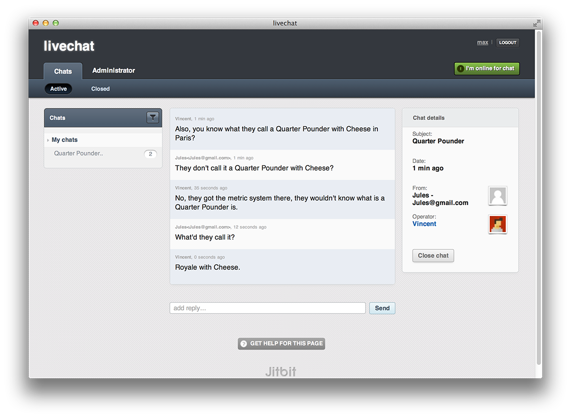 JitBit Help Desk live chat tool
