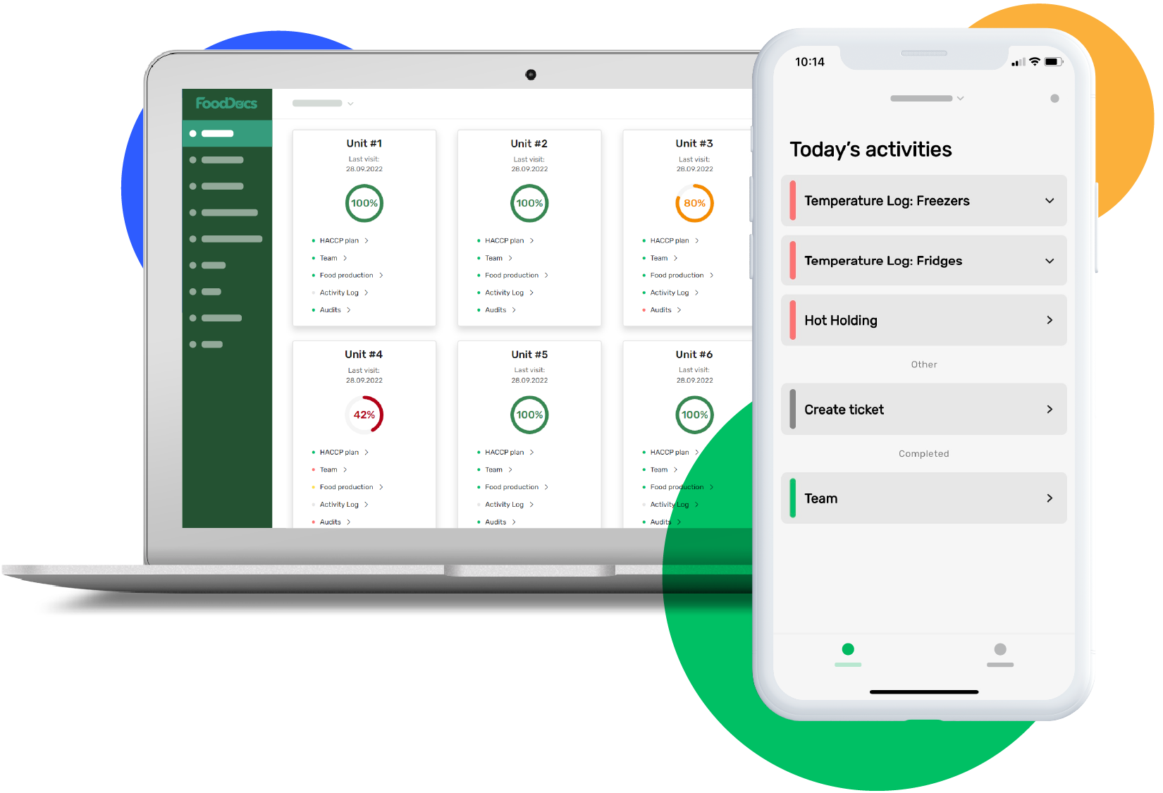 FoodDocs screenshot: Real-time overview saves 2+ hours every day on supervision per each of your location