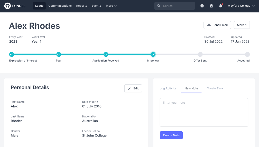 Digistorm Funnel Software - Student data