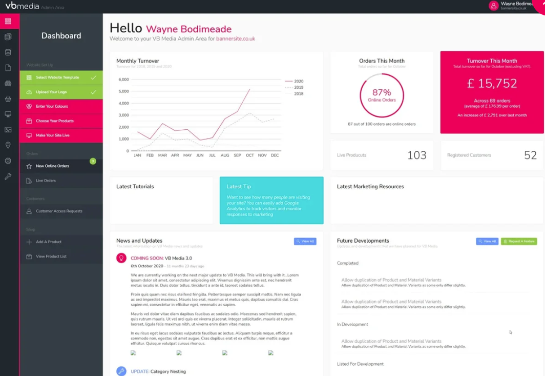 VB Media screenshot: VB Media dashboard