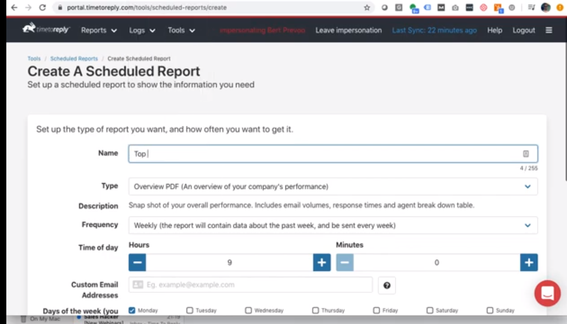 timetoreply schedule reports