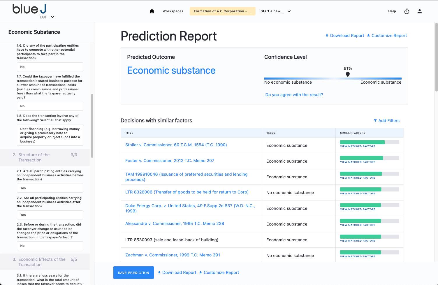Predict client outcomes based on factors, analyze weights factors, find all relevant decisions, and quantify certainty of client position with data-driven insights.