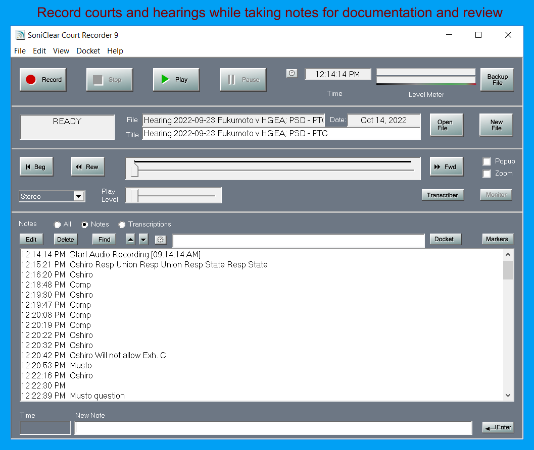 SoniClear Court Recorder screenshot