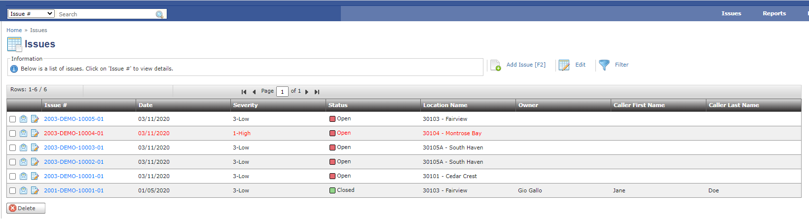 MyCM screenshot: MyCM issue list