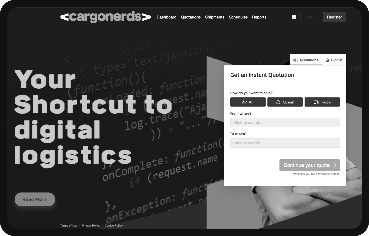 cargonerds screenshot: Customer Portal - Quoting