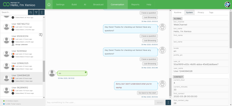 Xenioo chatbot conversation