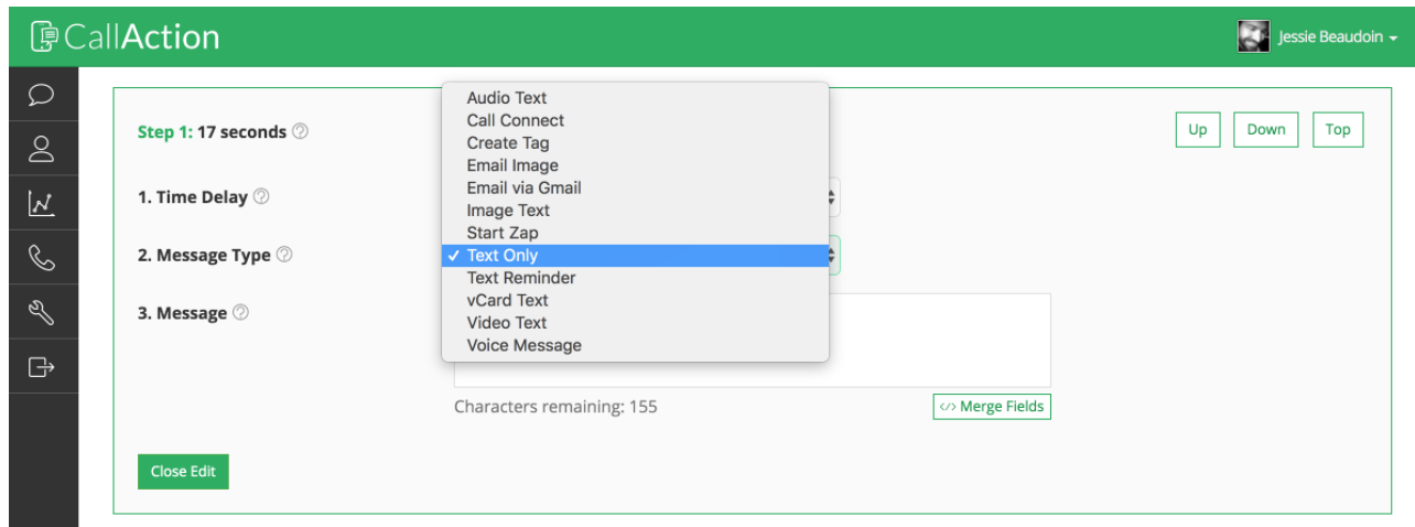 CallAction screenshot: CallAction message type