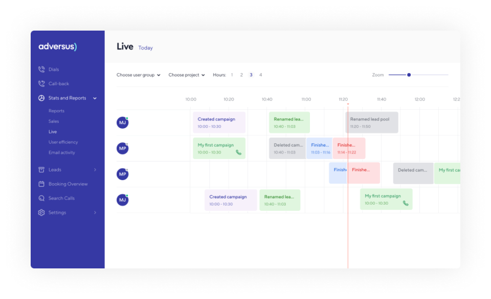 Adversus campaign calendar screenshot