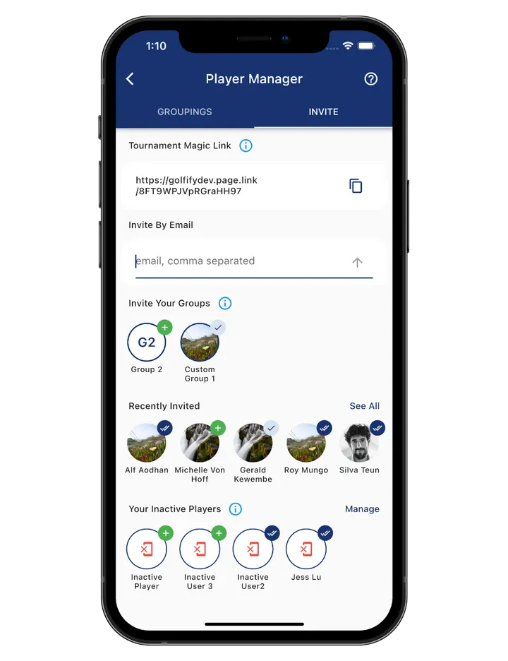 Golfify screenshot: Golfify invite players