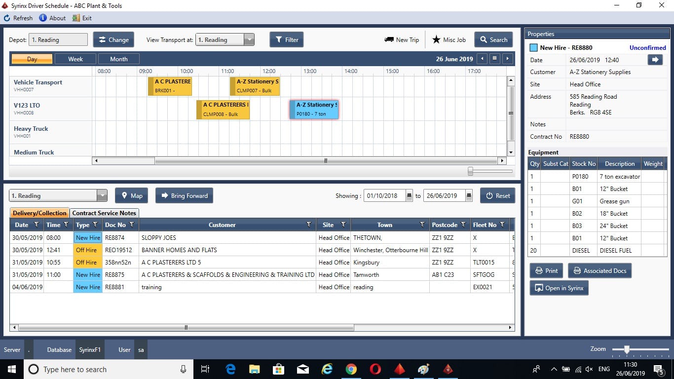 Point of Rental Software Software - Syrinx's Driver Scheduler helps manage your deliveries and collections (much like Dispatch Center for Expert or Elite).