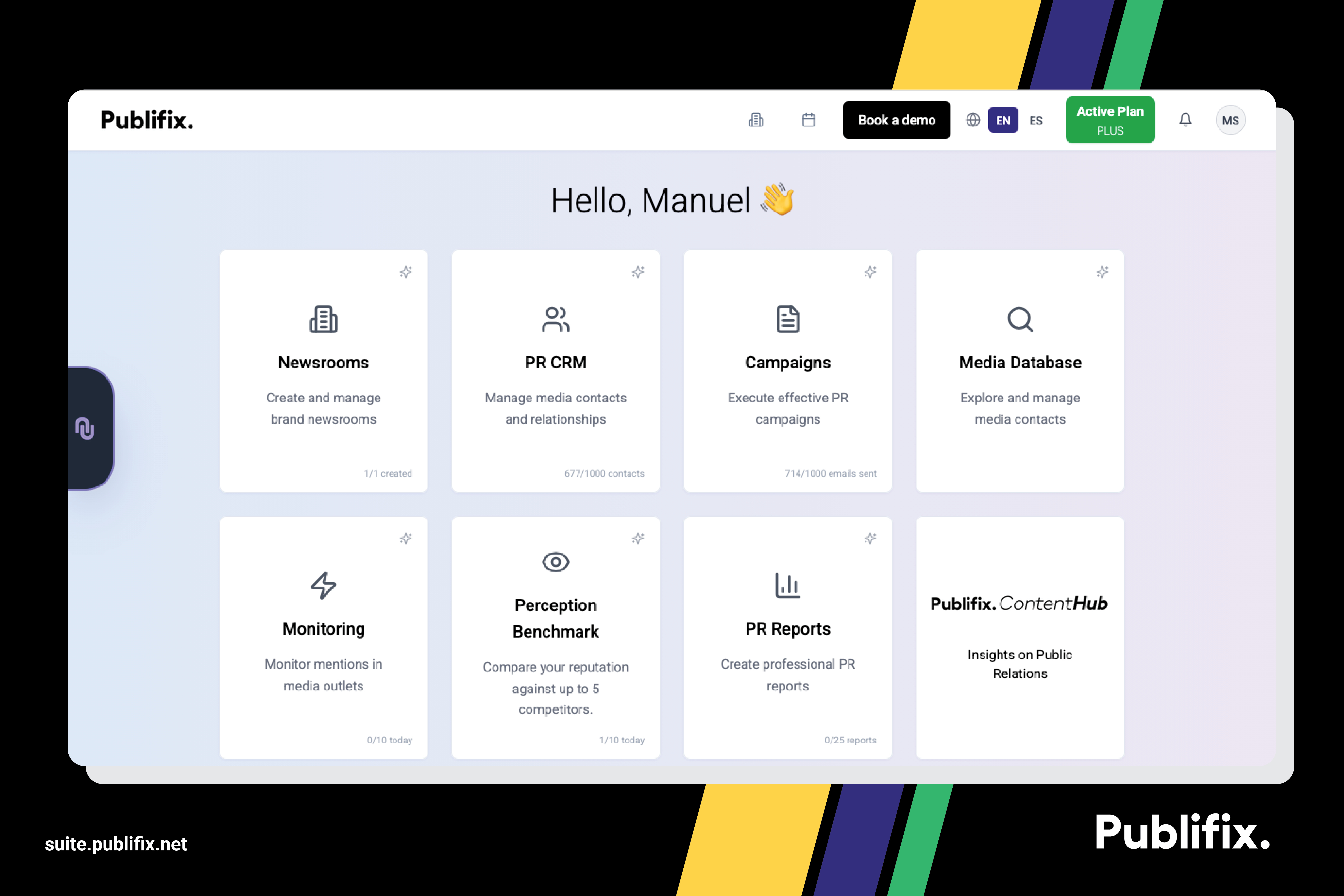 Publifix screenshot: Centralized dashboard to manage PR campaigns, media activity and performance in one place.