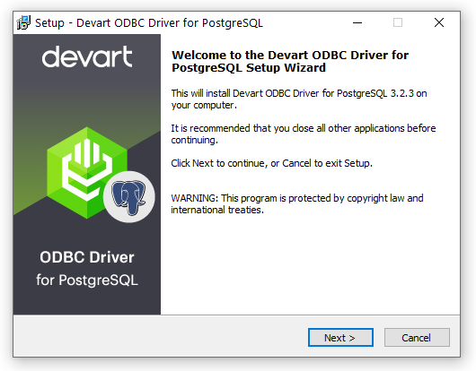 ODBC Driver for PostgreSQL setup wizard