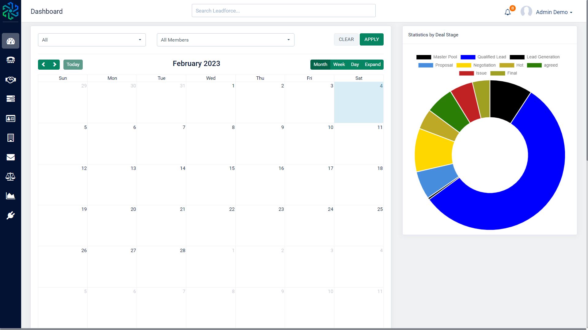 Lead Force CRM screenshot: Lead Force CRM dashboard
