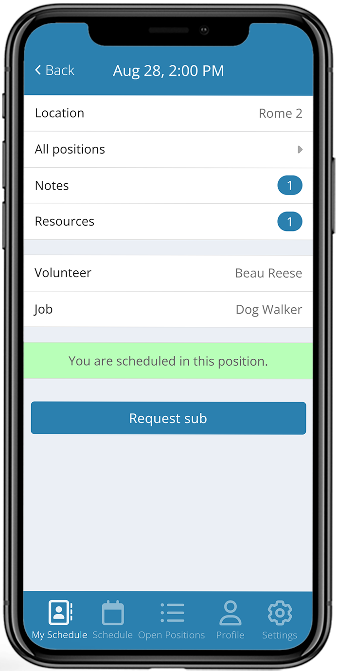 Volunteer Scheduler Pro screenshot: Volunteer Scheduler Pro: Shift Information