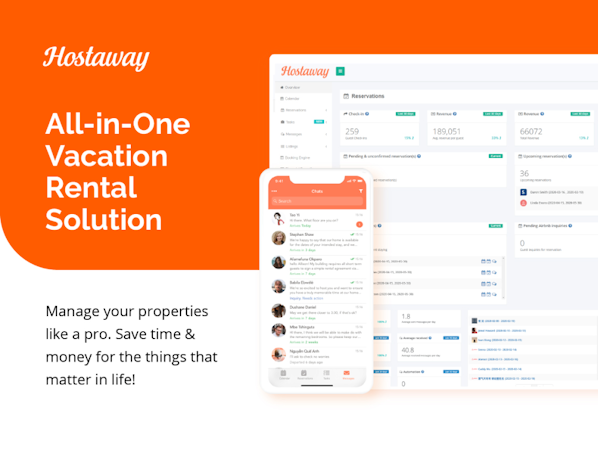 Hostaway screenshot: Hostaway is the market leading all-in-one tool for vacation rental property managers. The powerful PMS and Channel Manager gives you all the tools to automate and manage marketing, reporting, communication, payments, cleanings, pricing and staff.
