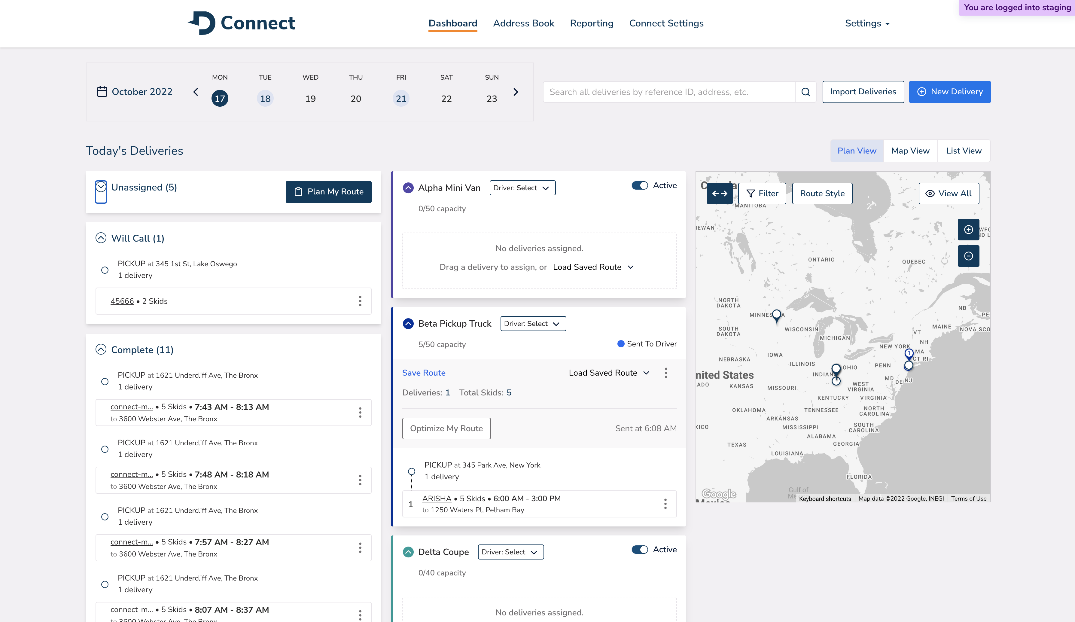Dispatch Connect delivery dashboard