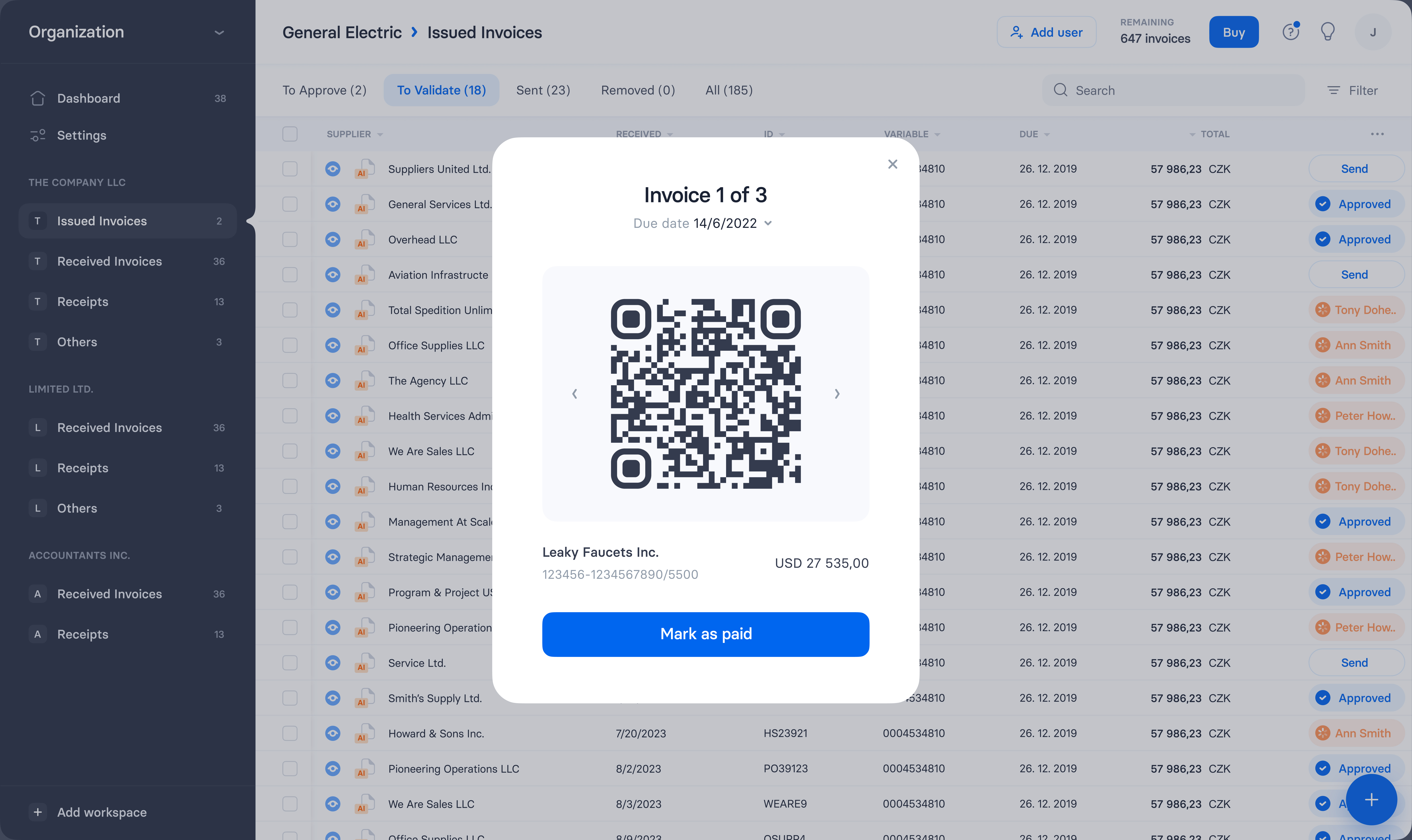 Paying invoices with QR code