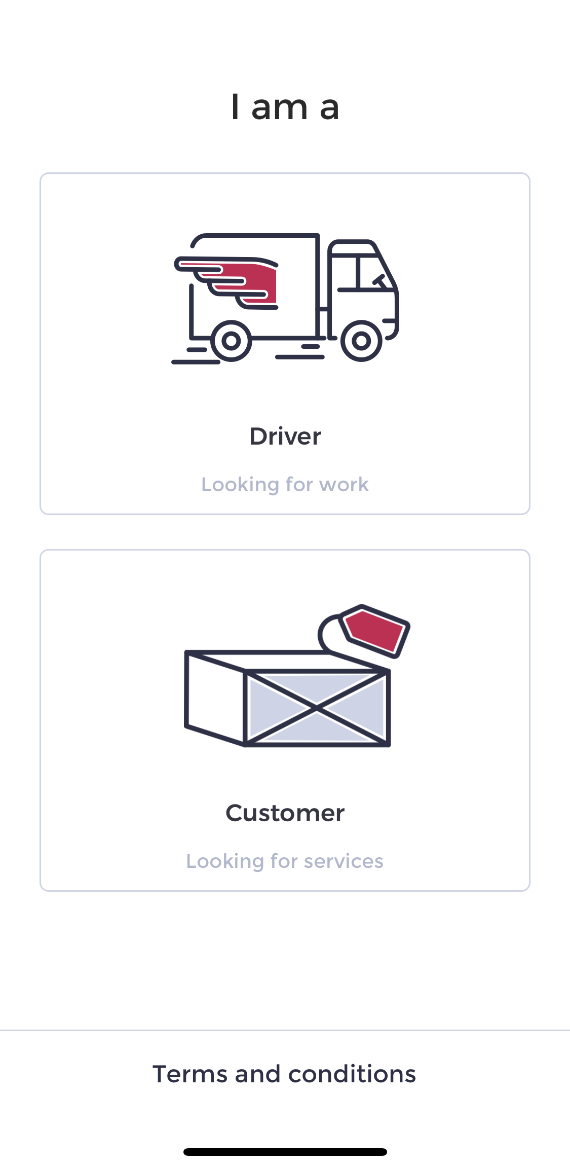 Rocketeer Couriers screenshot: User persona - Choose one to Login.