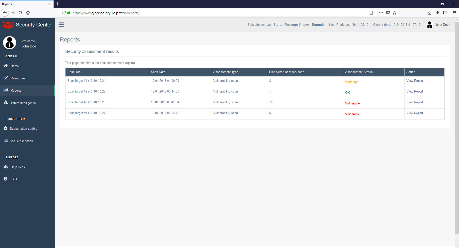Vulnerability Intelligence Software - SaaS Vulnerability Scanner report