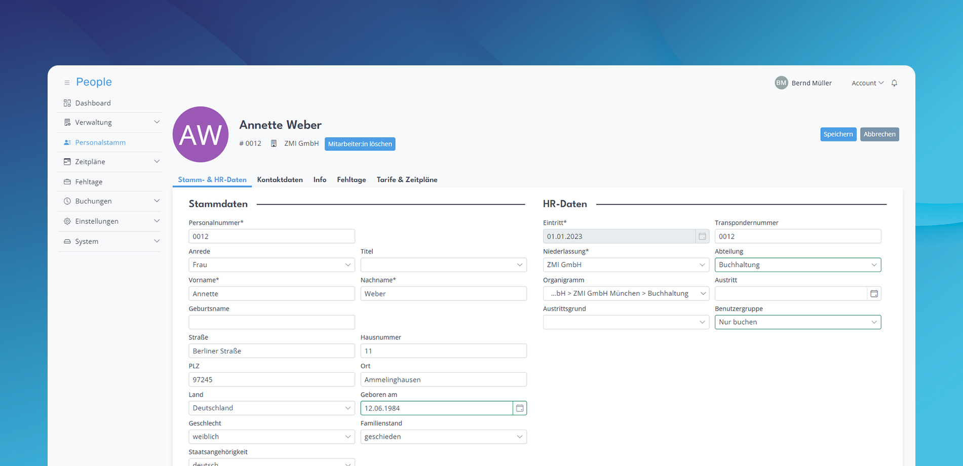 ZMI  screenshot: With ZMI personnel administration can also be organized simply and effectively.