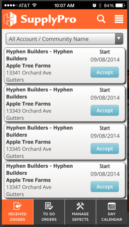 SupplyPro screenshot: SupplyPro accounts
