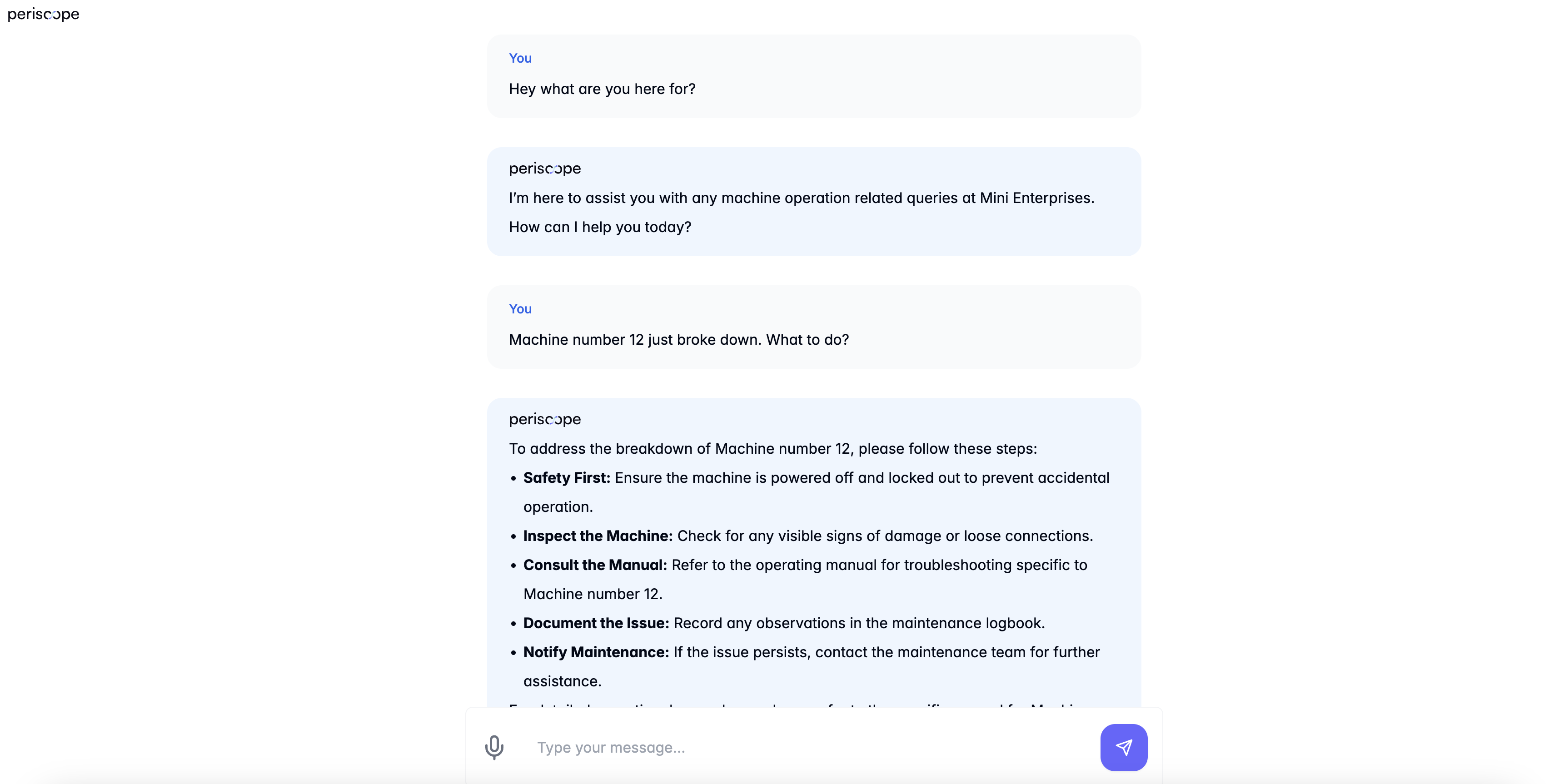Periscope screenshot: Periscope chatbot