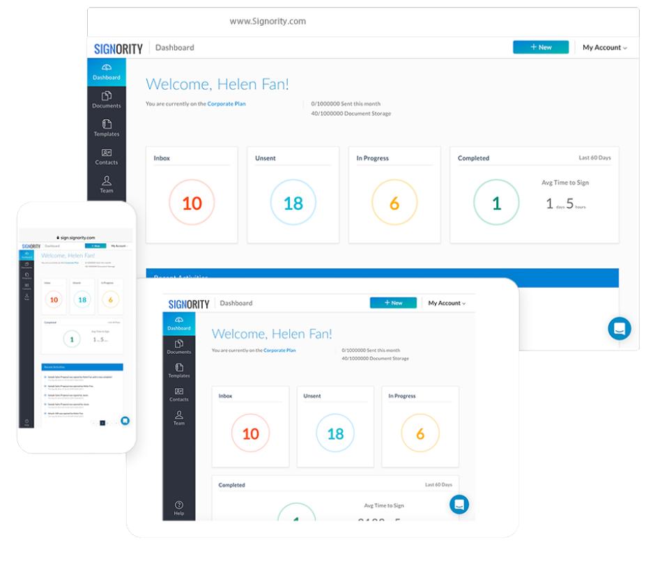 Signority screenshot: Manage and track documents in one centralized location with the intuitive dashboard