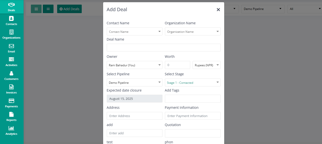 Delta Sales CRM screenshot: Delta Sales CRM
add deals