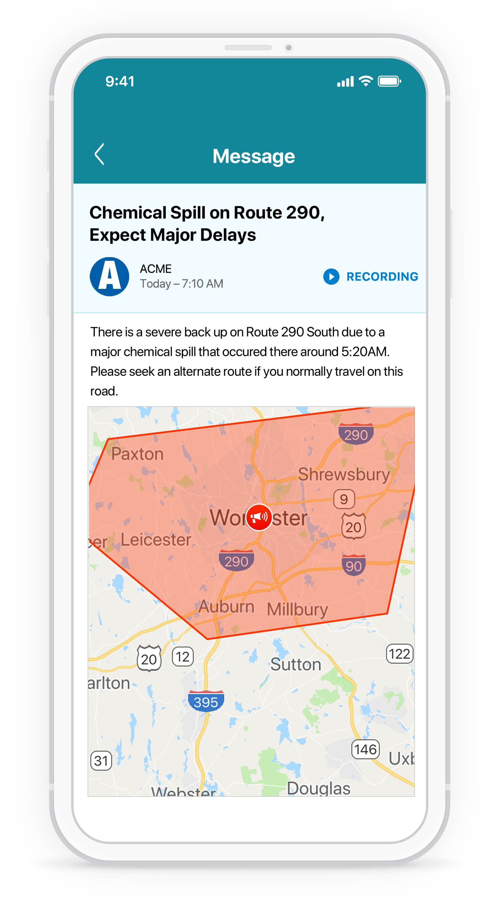 Rave Guardian screenshot: Geo Targeted Alerts