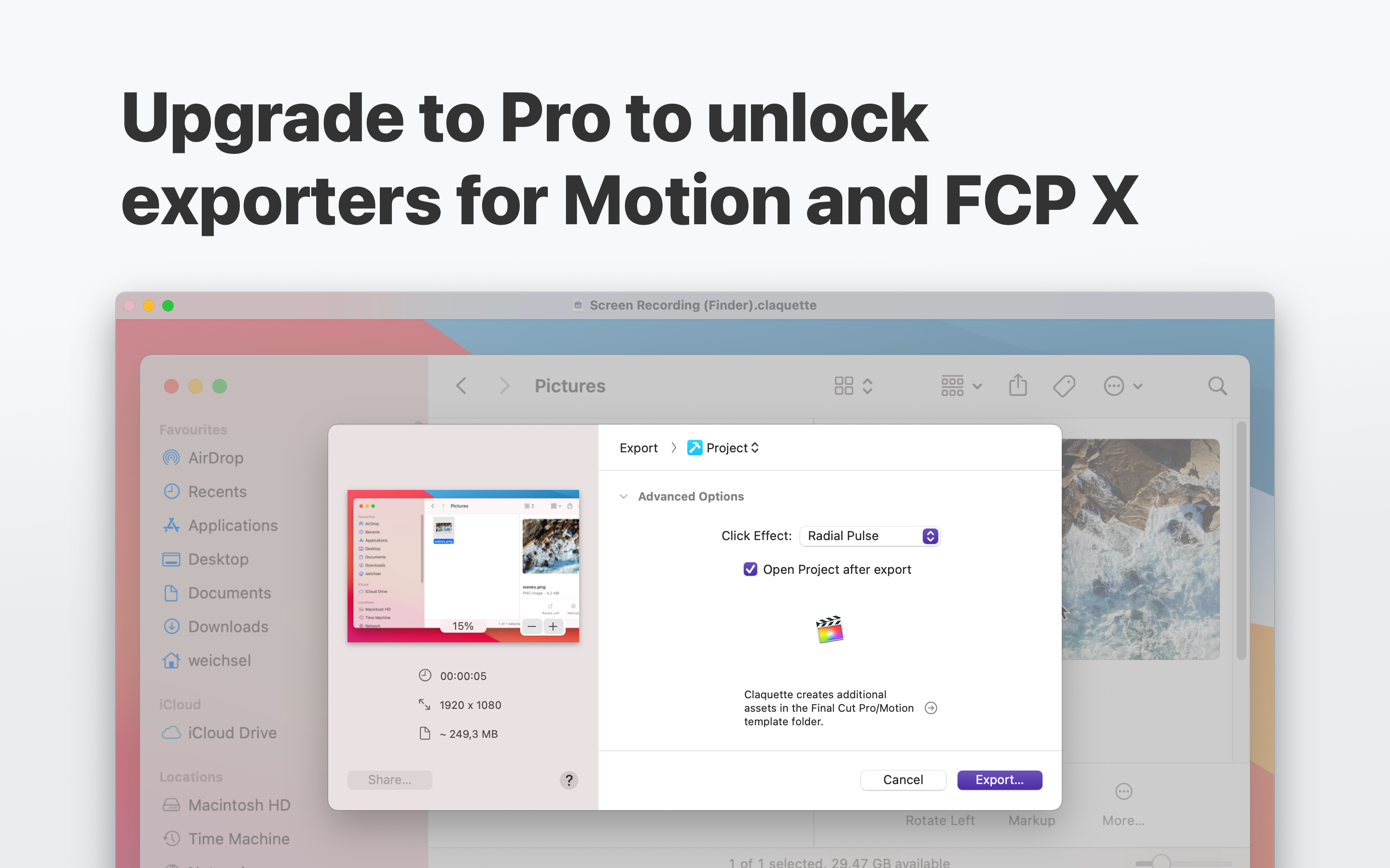 Upgrade to Pro to unlock exporters for Motion and FCP X
