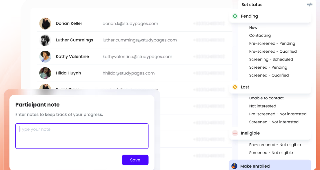 Studypages screenshot: Studypages set status