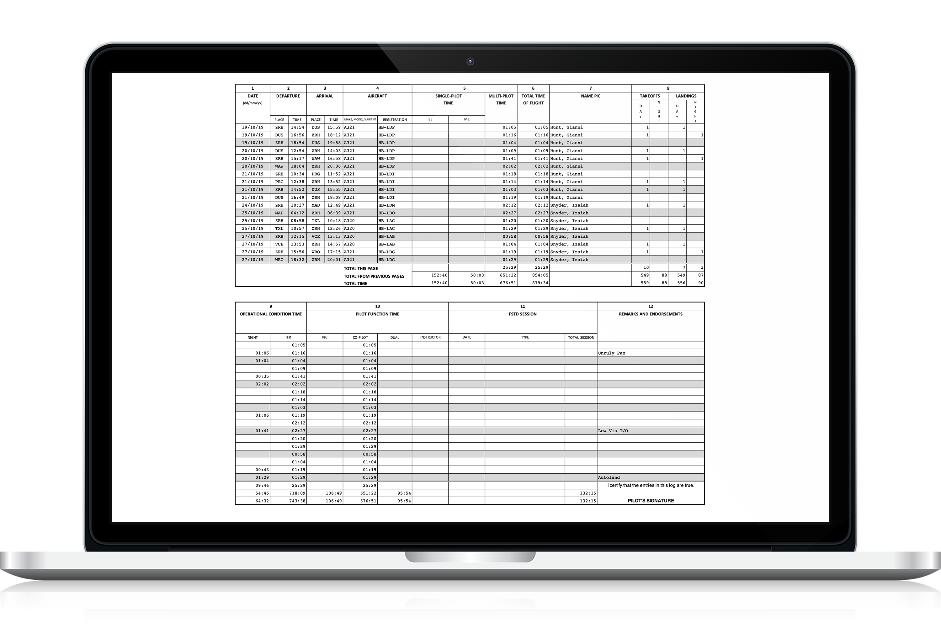 how to make a pilot logbook in excel