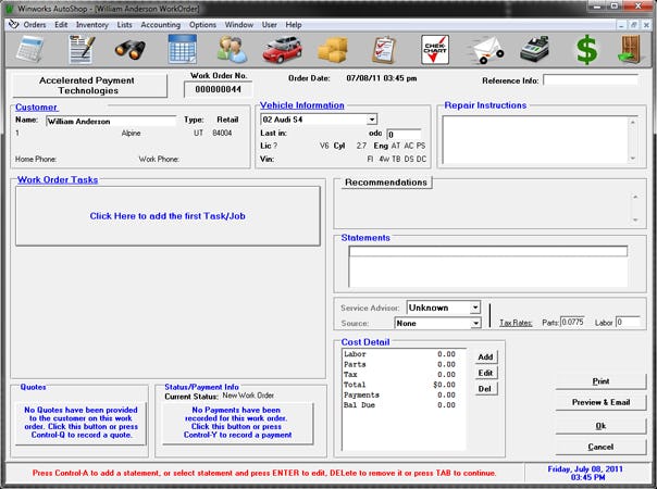 AutoShop Software - Work order