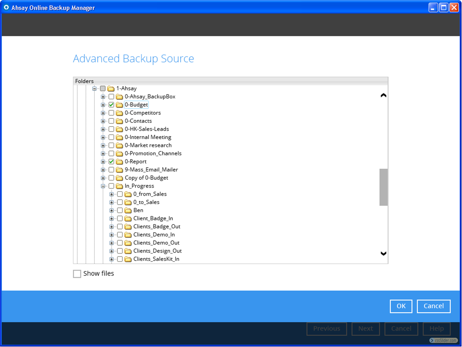 Quickly select files and folders to backup