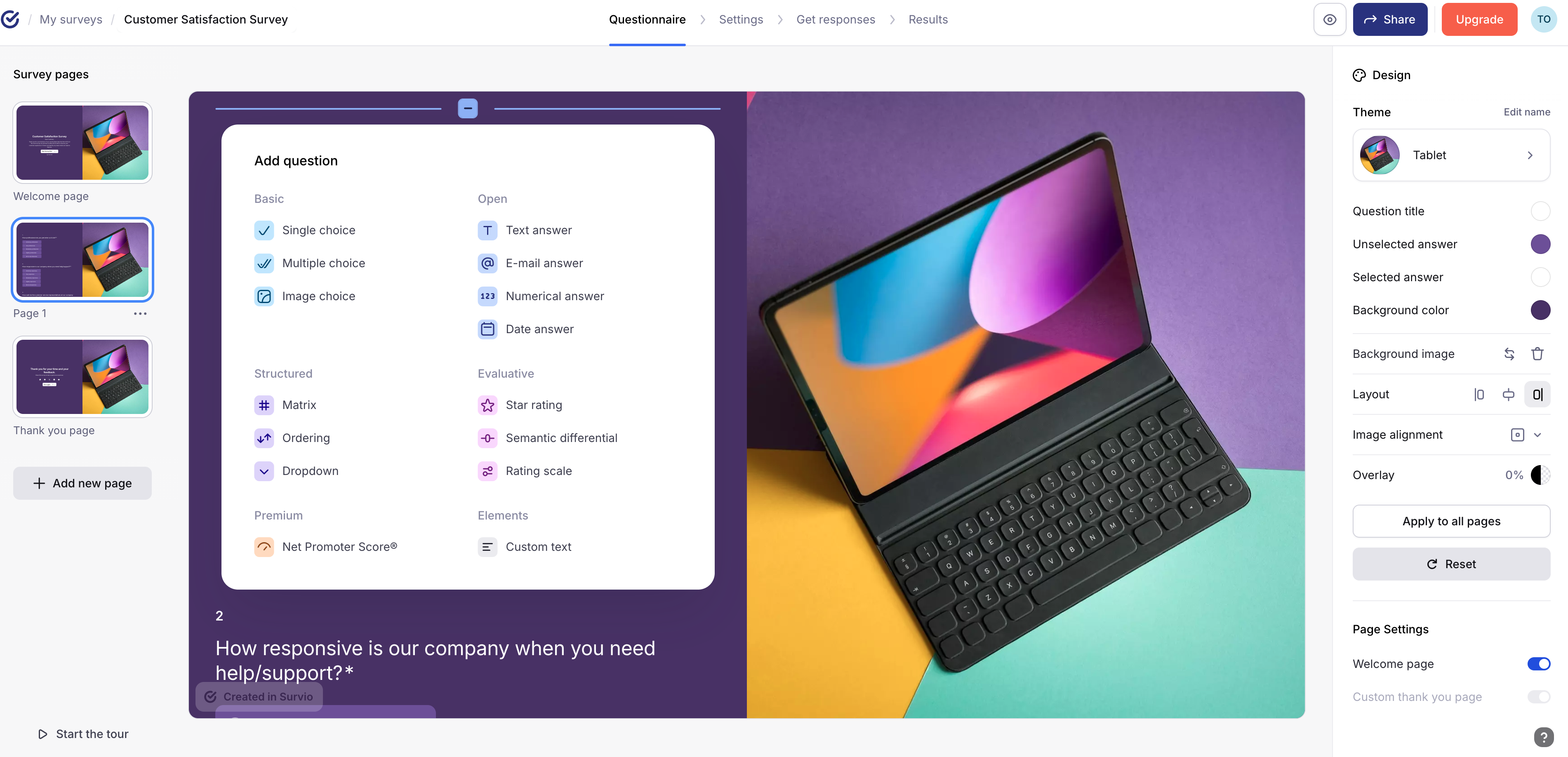 Survio screenshot: Easy to use survey builder.