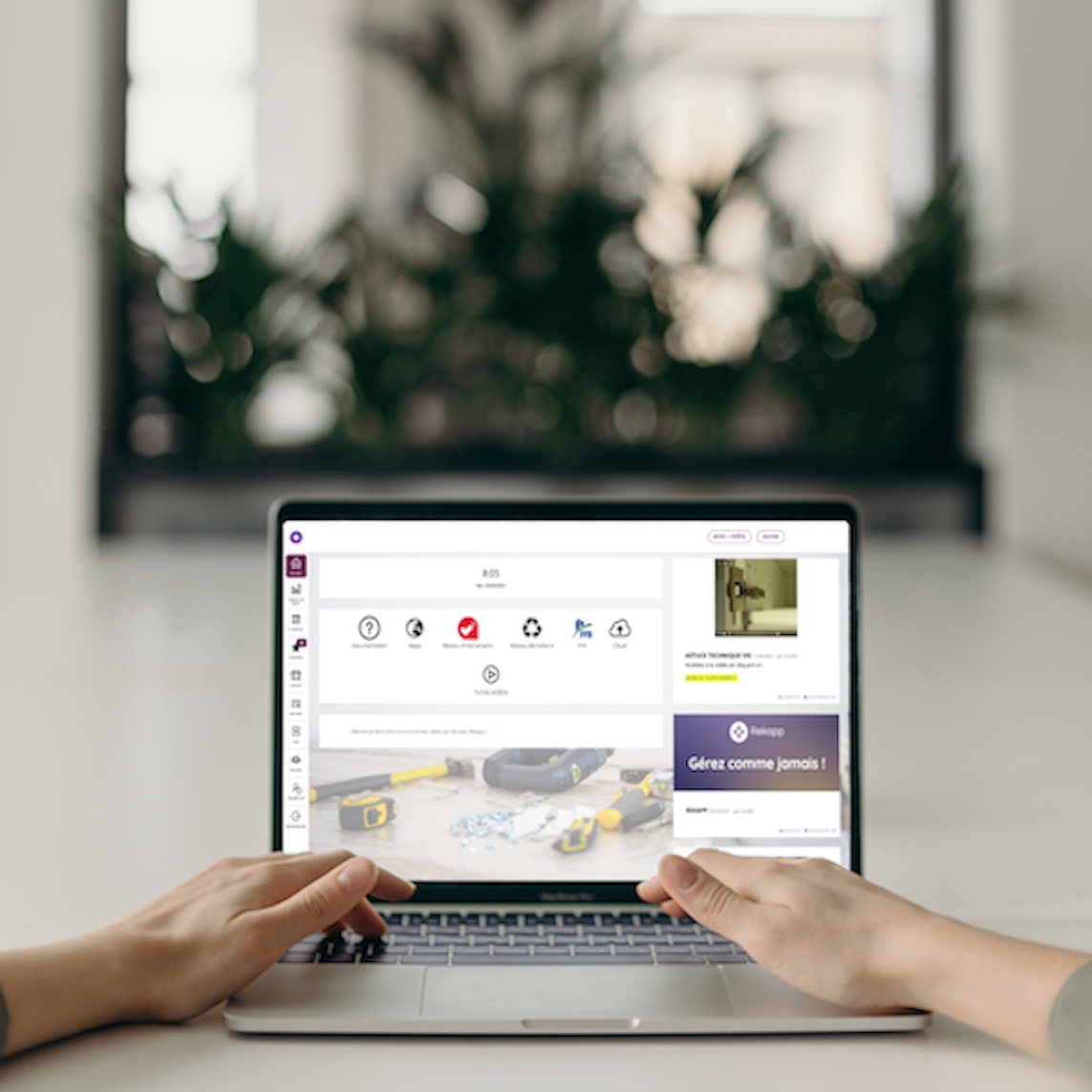 Rekapp screenshot: The home page where you can find the shortcuts of your choice, the cloud and the feed on which you can post articles visible for all your users.
