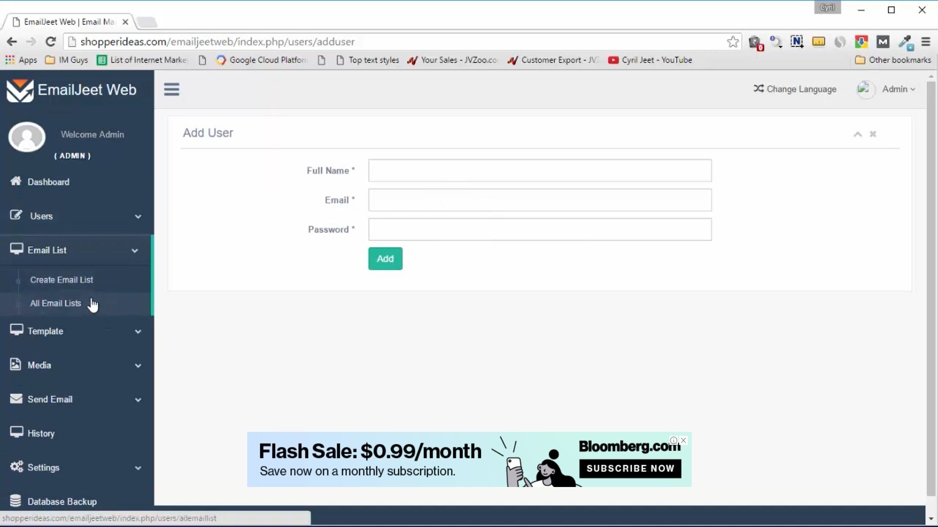 Email Jeet screenshot: Adding Email lists on Email Jeet